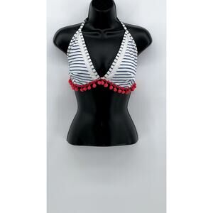 COCOSHIP Women's Blue-White Striped Fringe Bikini Top SZ 16